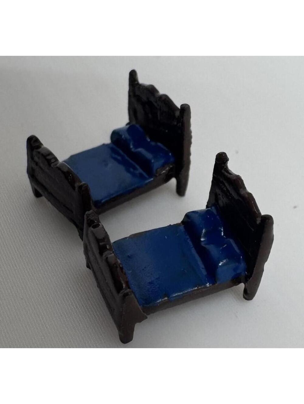 Mini Metal Twin Beds Dollhouse Vintage Antique Blue Diorama Fairy Garden